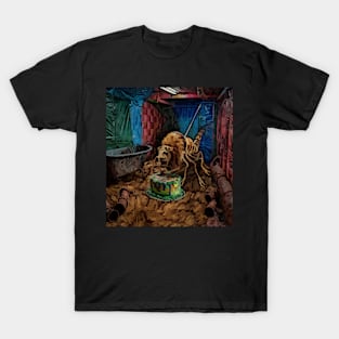 watercolor locust with lions head eating birthday cake T-Shirt